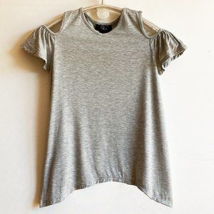 Girls cold shoulder heather grey top_sharkbite hem